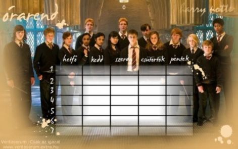 Harry Potter órarend